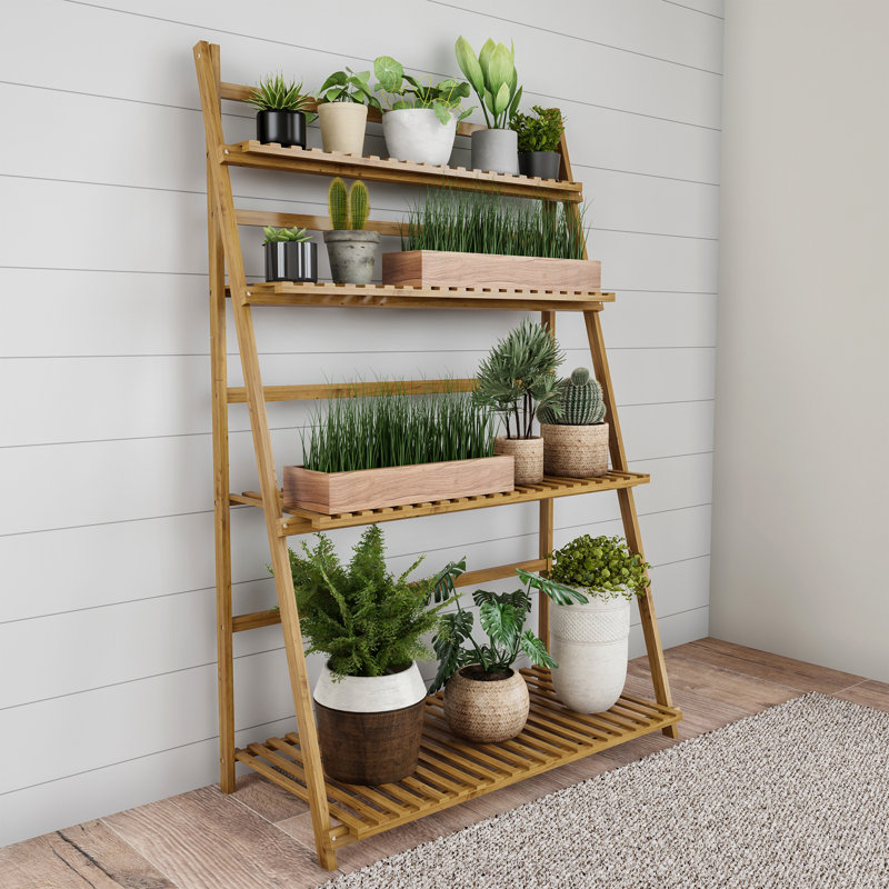Étagère de rangement en bambou à 4 niveaux pour intérieur et extérieur Yvaine