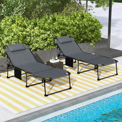 Outsunny 2 Piece Folding Chaise Lounge With 5-Level Reclining Back, Perfect For Outdoor Relaxation And Tanning