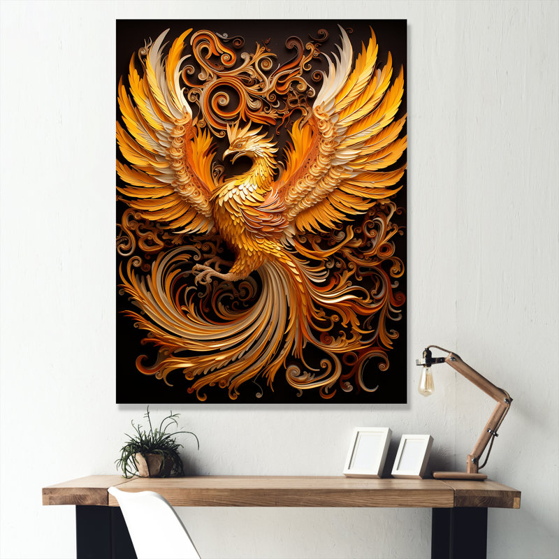 Mythical Creature Golden Griffin Pheonix sur toile, H 20 po x l 12 po x P 1 po, Toile tendue