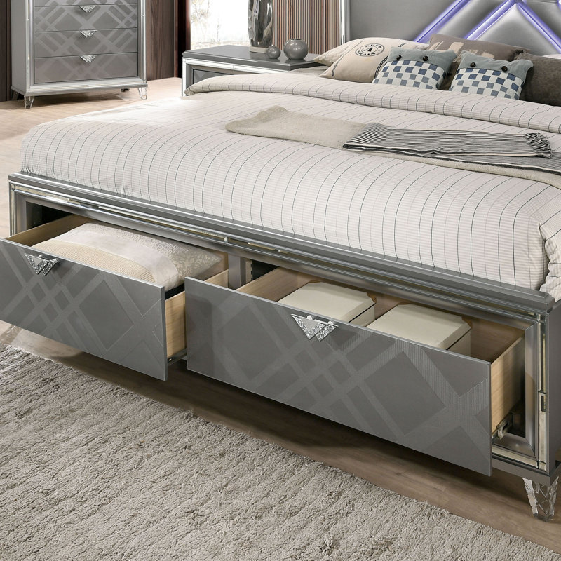 Ensemble de chambre avec lit plateforme 5 pièces Waldrup, Très grand californien, Blanc
