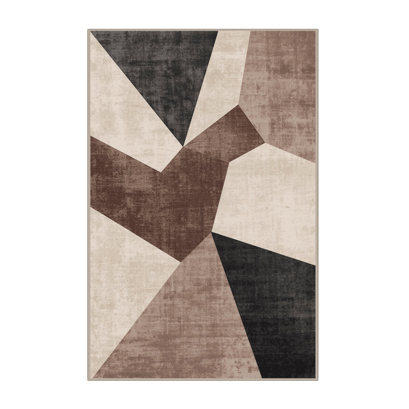 Machine Washable Paulett Modern Geometric Shapes Rug in Beige – Beige Binding, 8 x 10