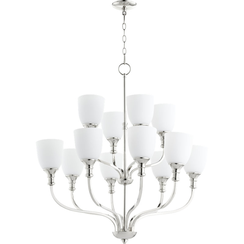 Lustre à abat-jour 12 lumières Falbo, Blanc, Nickel poli
