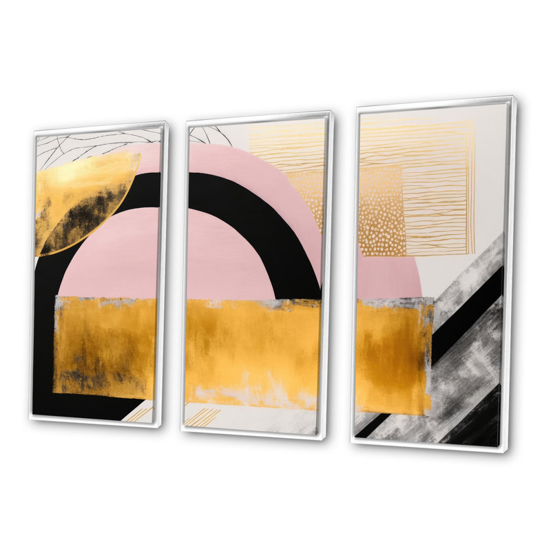 Rose et or Art déco IV - 3 pièces, reproduction sur toile, H 28 po x l 36 po x P 1 po, Blanc