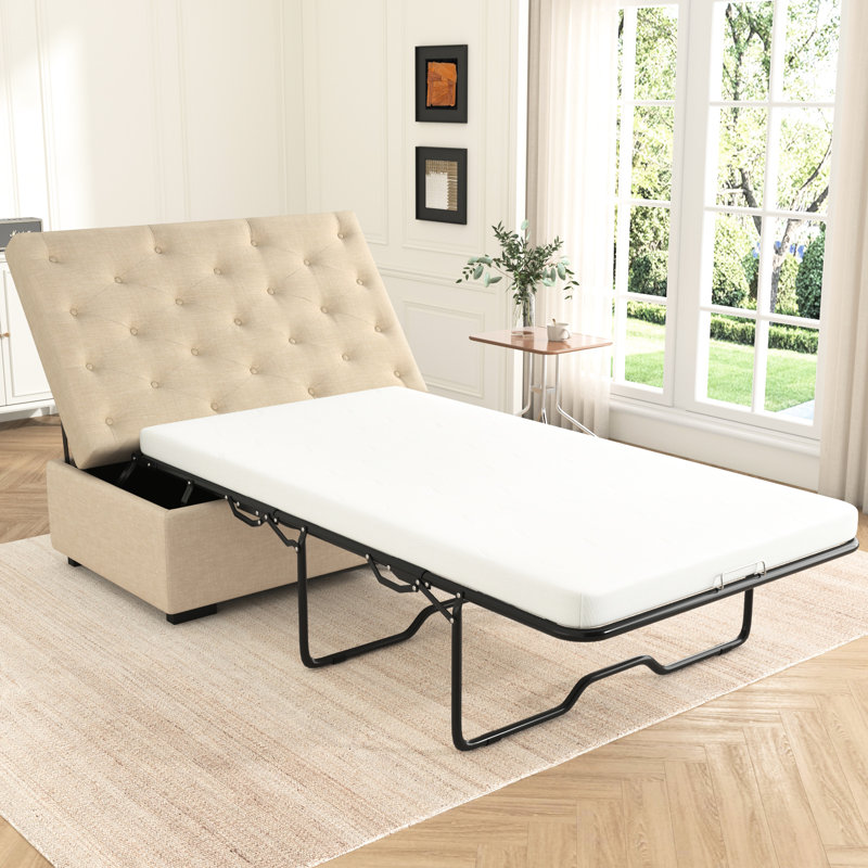 Canapé-lit convertible beige 49,6 po avec lit pliant, matelas à mémoire de forme, design, espace pour, facile à assembler, canapé-lit en lin, look, salon,