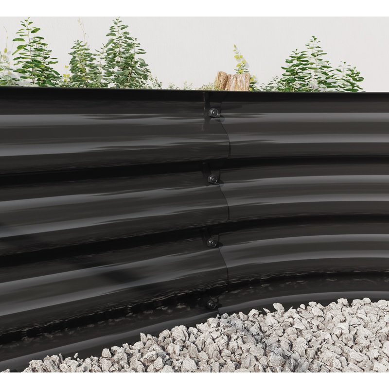 Oval Metal Raised Garden Bed (Silver), Black, 11.42" H x 44.68" W x 88.98" D