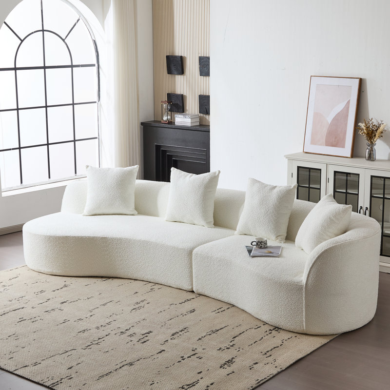 Hession 126" Modern Compression Curved Sectional Sofa, Beige Polyester