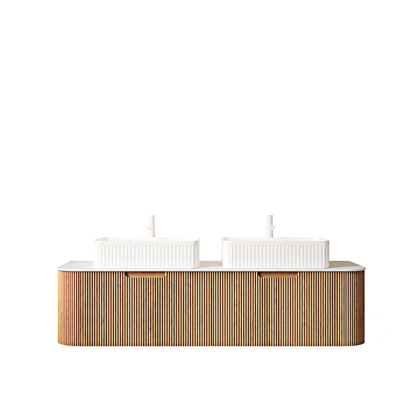 Meuble-lavabo mural avec lavabos, Natural Wood