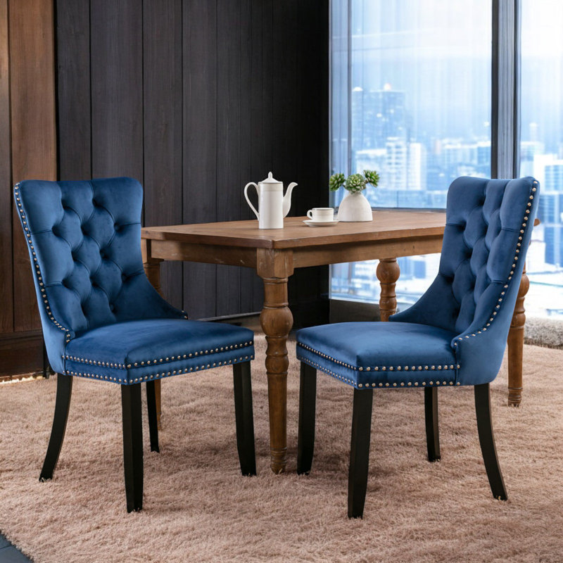 2 Pcs High-End Tufted Solid Wood Contemporary Velvet Upholstered Dining Chair With Wood Legs Nailhead Trim,Upholstered dining room chair,dinning chair,kitchen chair