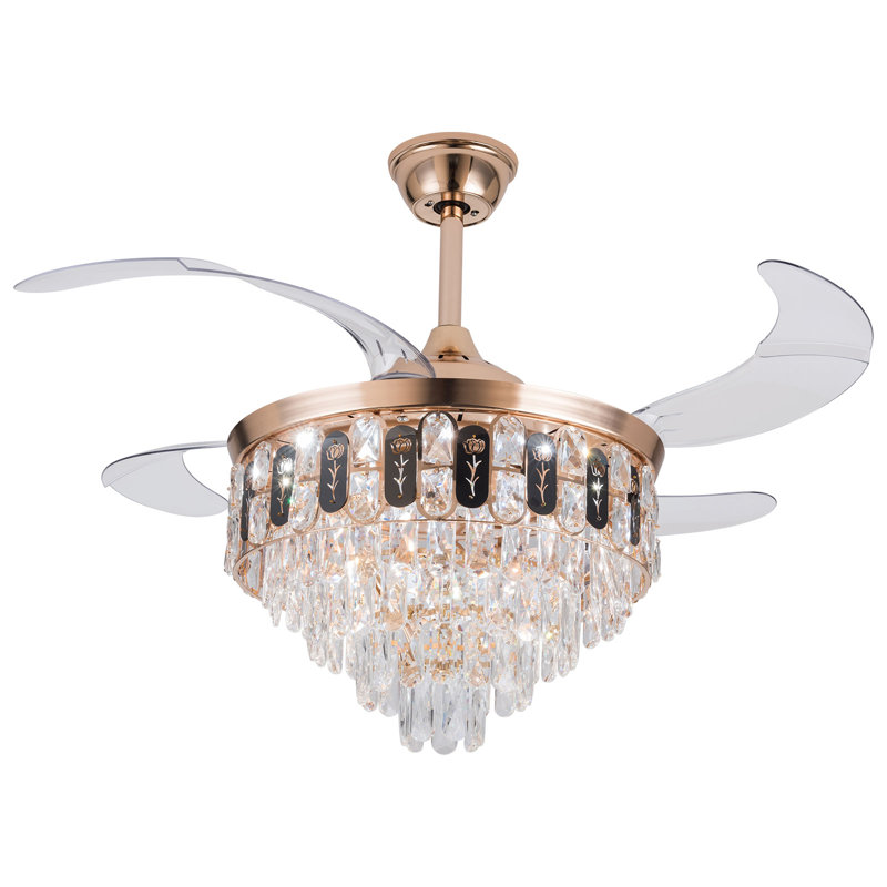 Jillyn 4 - Blade Crystal Ceiling Fan with Remote Control and Light Kit Included