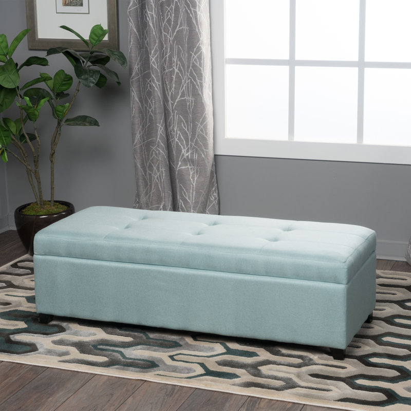 Repose-pieds de rangement rectangulaire capitonné de 50,8 po Jovita, Bleu clair