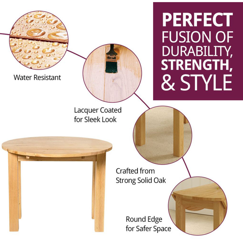 Hatcher 100 " Extendable Oak Round Solid Wood Top with Solid Wood Base Dining Table