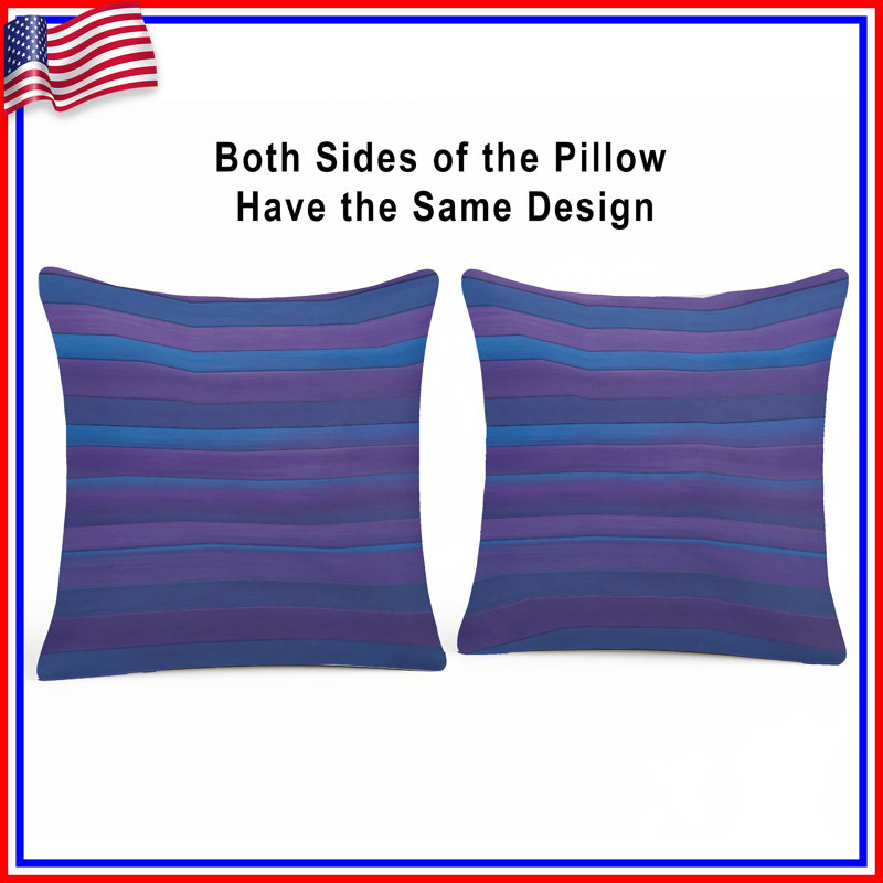 Coussins décoratifs à rayures bleues et mauves, 16 po x 16 po