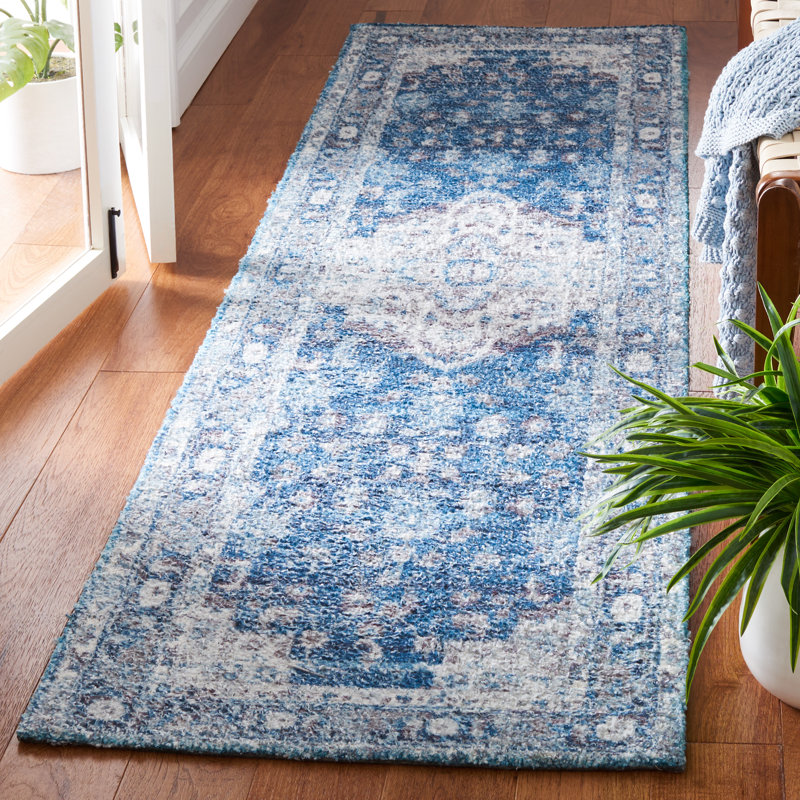 Classic Blue and Grey Tufted Cotton Area Rug