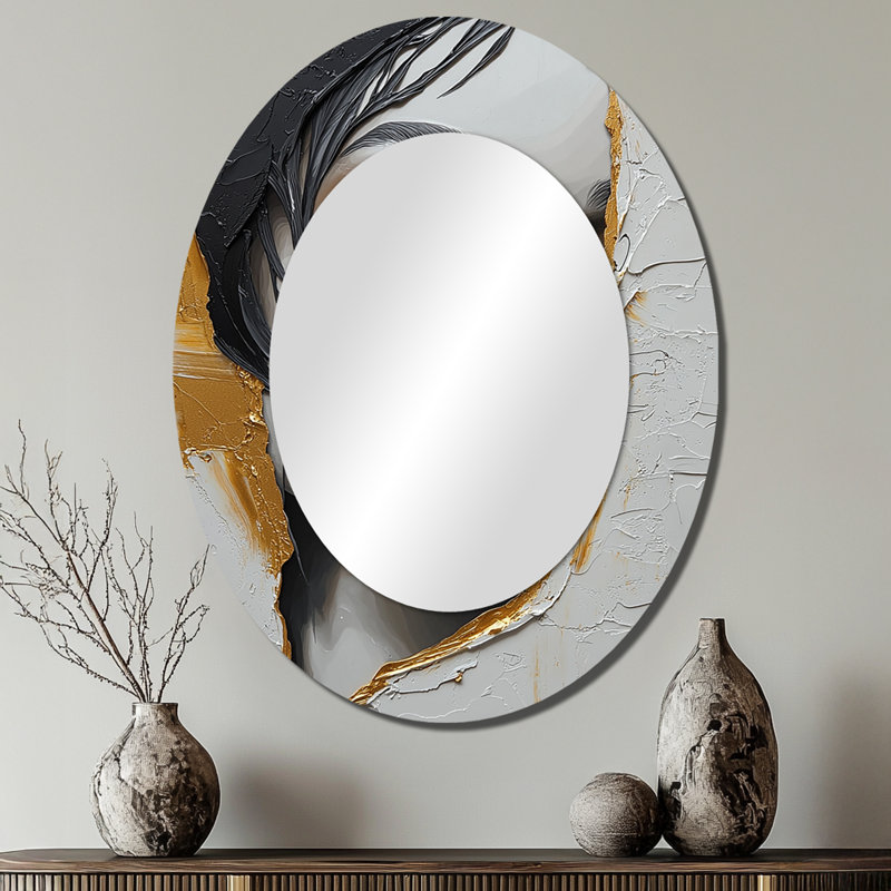 Black And Gold Fashion Woman Glamazon III - Fashion Oval Decorative Mirror On Metal, 40" x 30"