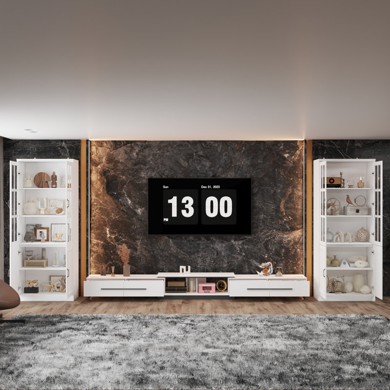 A Combination Of 2-Bookcase And Adjustable TV Stand With Drawers
