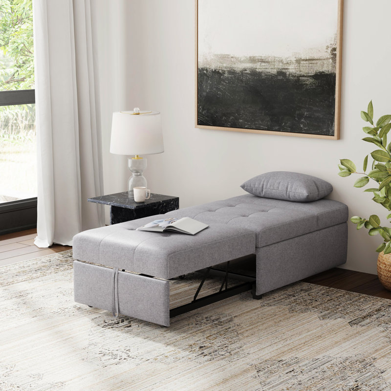 Hulse 3-In-1 Upholstered Convertible Sleeper Chair, Gray Polyester