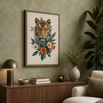 Tiger in Bloom Botanical 1 Piece Wrapped Canvas Wall Art