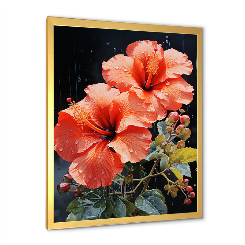 Hibiscus tropical - rose, Cadre photo doré simple, H 32 po x l 24 po x P 1 po
