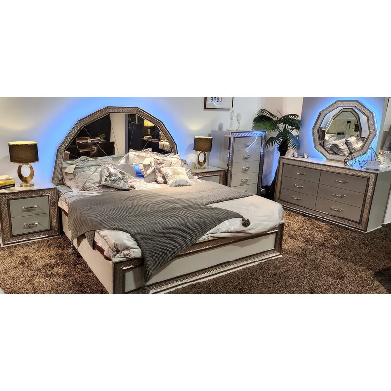 Mirrored 5 Piece Bedroom King Set, King