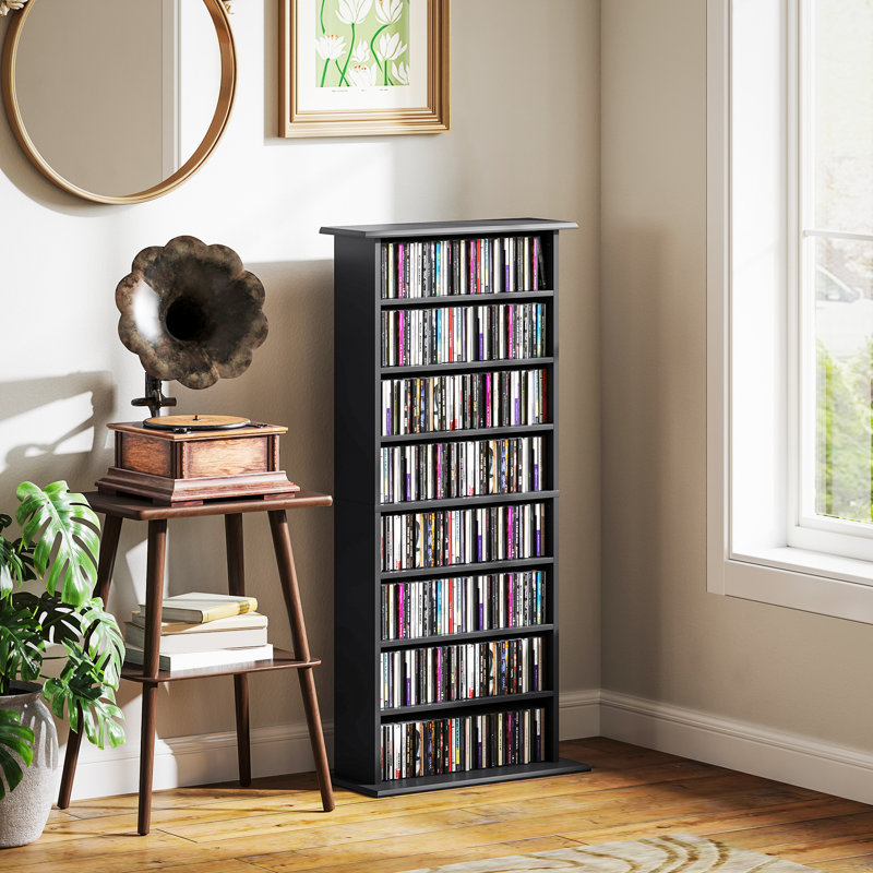 Étagère de rangement pour DVD à 8 niveaux avec tablettes réglables noir