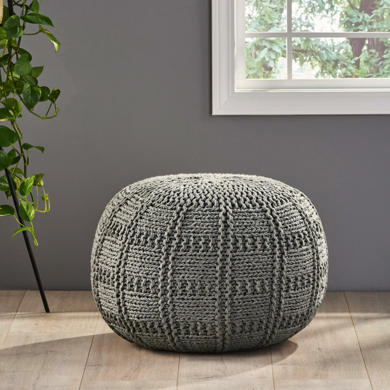 Pouf rond 20 po x 14 po en coton gris, moderne, ajoute du charme au pouf moderne de la maison en gris, 20 x 20 x 14, sans assemblage