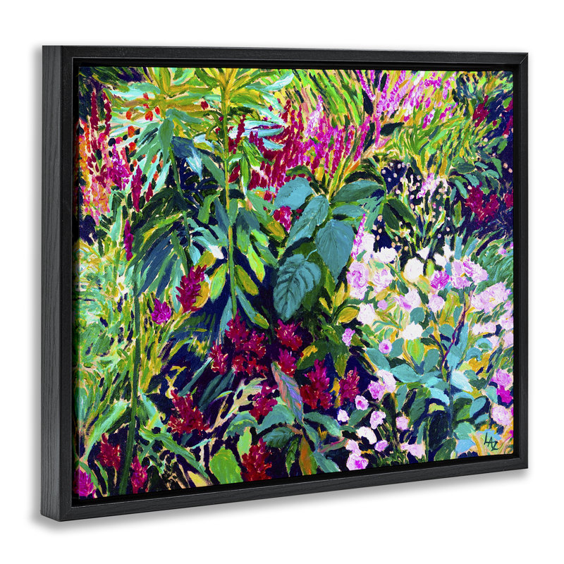 Cadre flottant avec feuilles tropicales luxuriantes et vibrantes, design par Lee Ann Zirbes, Cadre flottant noir de jais
