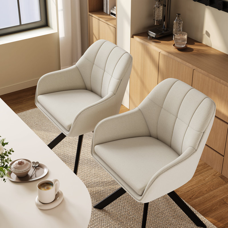 51cm H Upholstered Arm Dining Chair, Beige, Linen