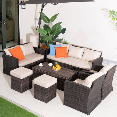11-piece Modular Outdoor Patio Set With Storage Tables & Ottoman