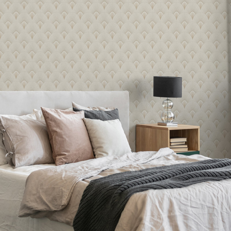 Sublime Geometric Vinyl Metallic Wallpaper Double Roll, Natural