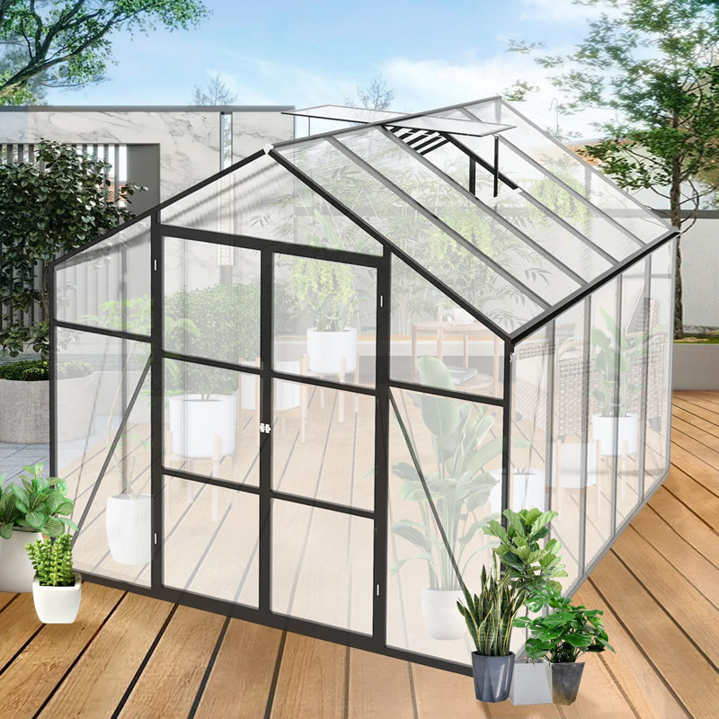 Gain height windproofaluminum greenhouse 8x10 FT Polycarbonate Greenhouse Raised Base and Anchor