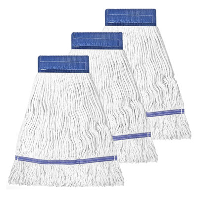 Moptimistic 24Oz Looped Yarn Floor Mop Head | Pack Of 3 | Natural White Color Mop Head Replacement | Durable & Economical | For Home, Industrial And Commercial Use
