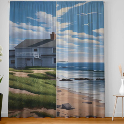 Sea View Blackout Window Curtain Pair for Home Decor