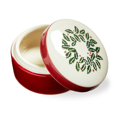 Plat décoratif en céramique Tis The Season - plateau de Noël décoratif, rouge multicolore, 4 po x 4 po x 2,24 po, facile à nettoyer