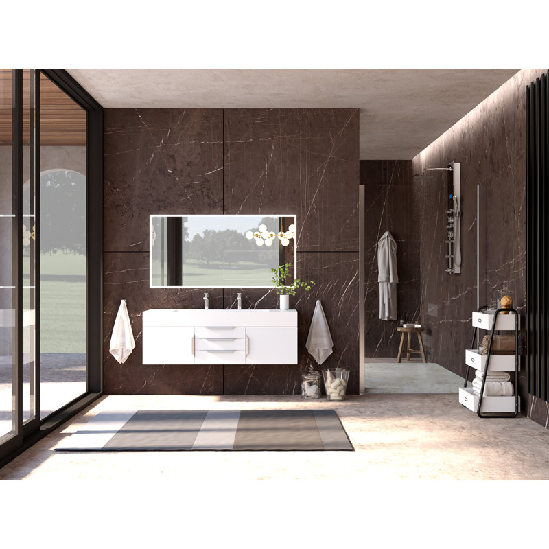 Ensemble de meuble-lavabo simple 60 po Nile, Blanc, Blanc, Chrome