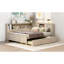 Lit de jour en bois pleine grandeur avec tablettes de rangement et lit gigogne, lait blanc antique