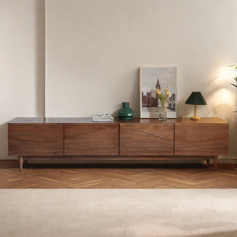 Meuble télé minimaliste en bois massif de style Wabi-sabi, H 21,25 po x L 86,61 po x l 17,71 po