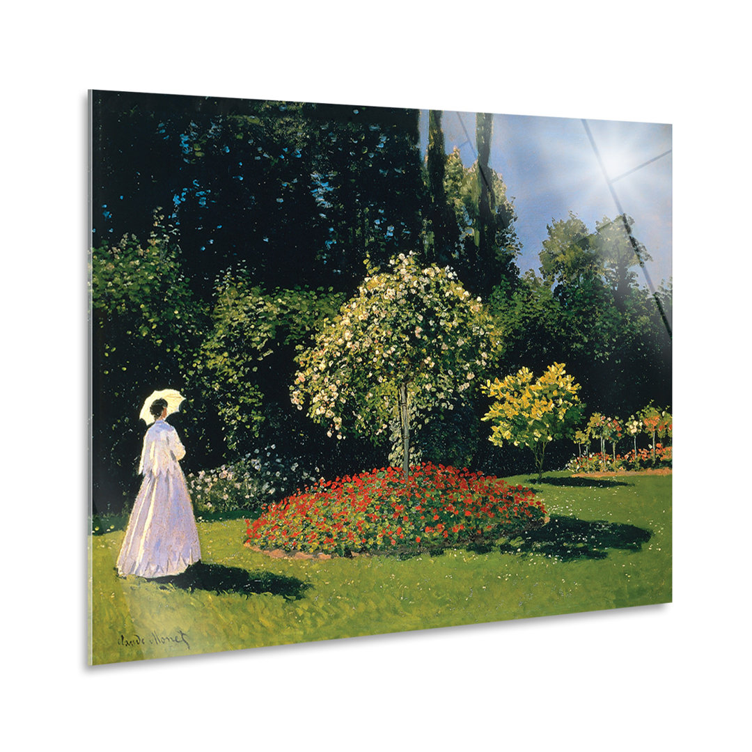 Gerahmtes Leinwandbild Woman and Garden von Claude Monet