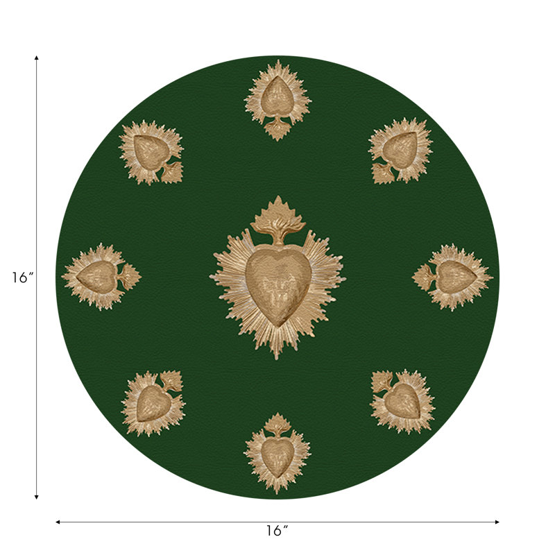 Ex vote Vegan Leather Round Pebble Placemat, Evergreen