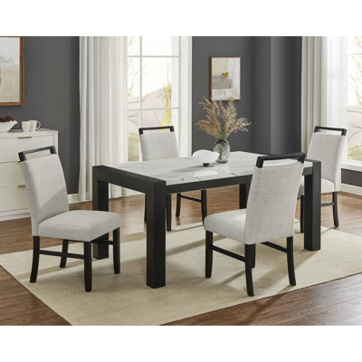 Contemporary 5pc Dining With Rectangular Faux Marble Table And Gray Upholstered Chairs For Room Allure 5 In Modern Style, White Black Finish Zip