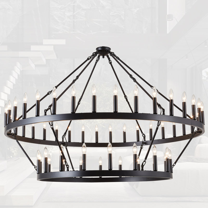 Veiz - Light Wagon Wheel Chandelier, Matte Black, 64, 58" H x 70" W x 70" D