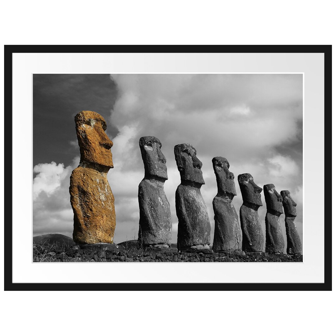 Gerahmtes Poster Schöne Moai Statuen