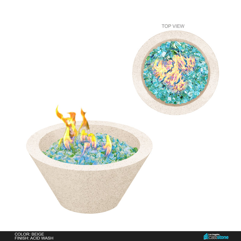 Round Concrete Natural Gas Smokeless Fire Pit, Acid Wash Beige