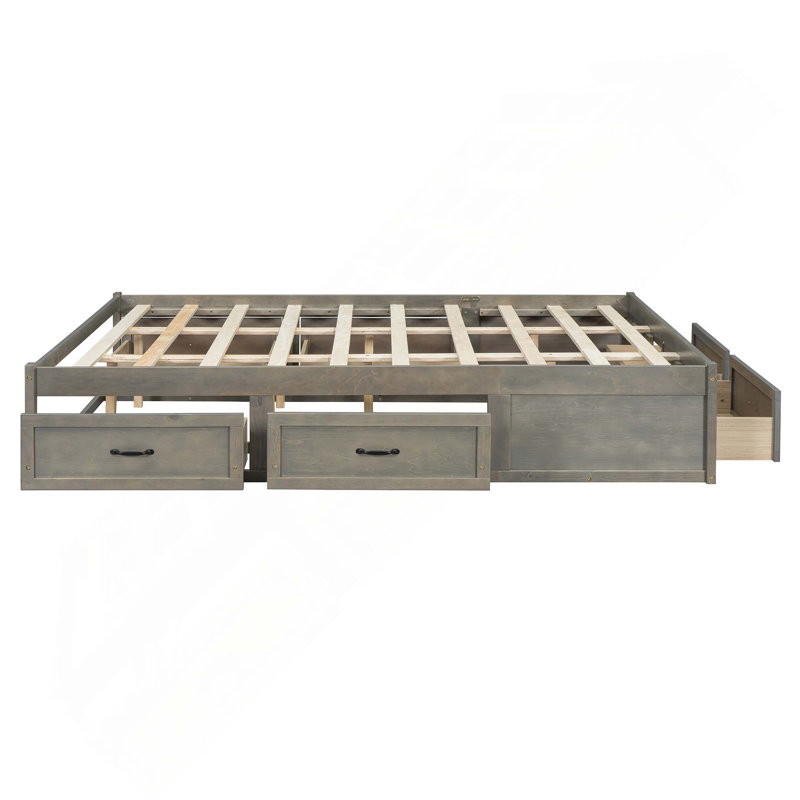 Lit plateforme avec rangement et 6 tiroirs, Gris antique, Grand lit