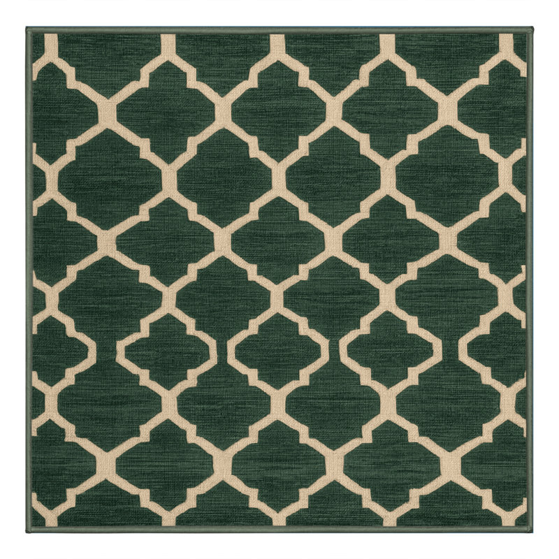 Machine Washable Trellis Green Area Rug, Square 7'