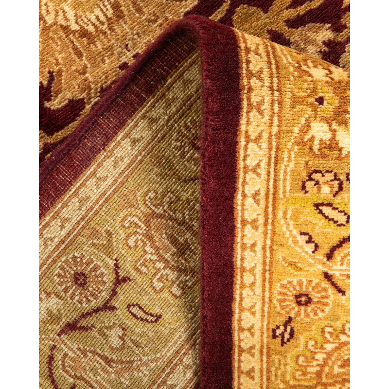 Tapis rouge / brun / beige noué à la main de conception unique 2 pi 7 po x 11 pi 10 po Virlee