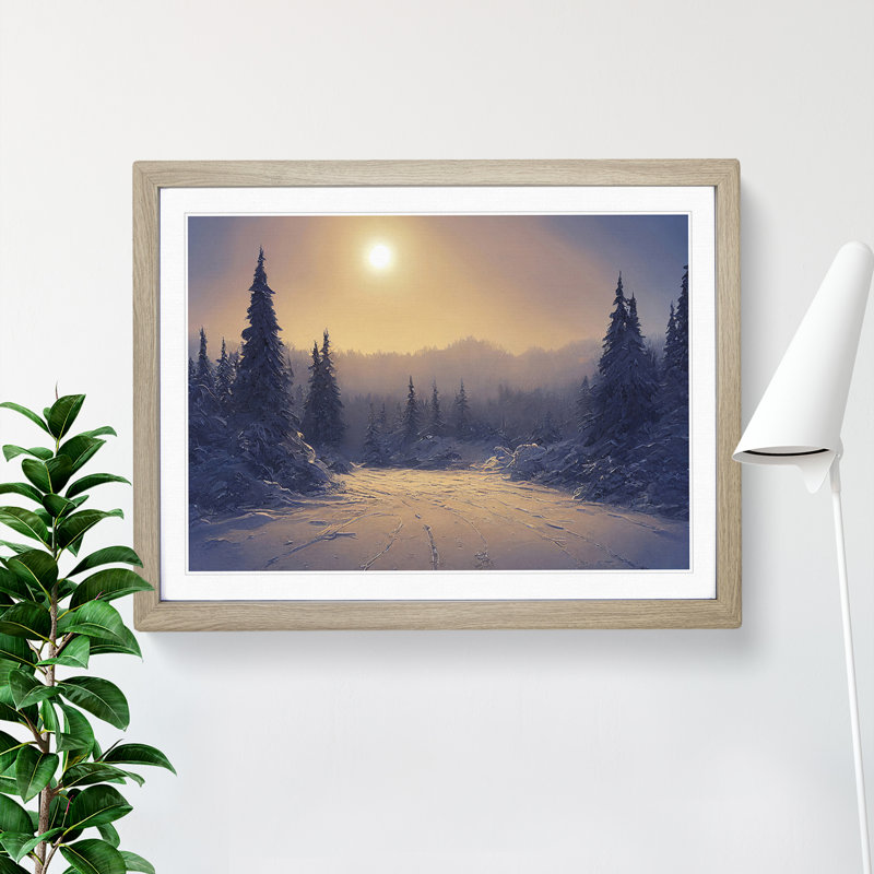 Pine Tree Forest Winter Vol.5 1 Piece Single Picture Frame Wall Art, 25cm H x 34cm W x 2cm D, Oak Framed