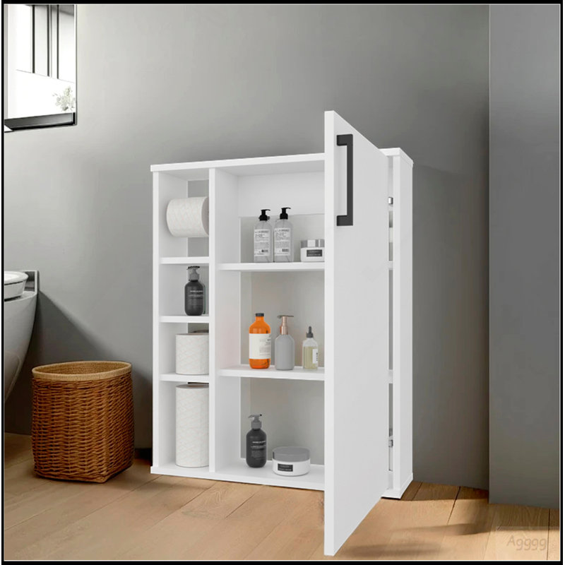 White 1-Door Bathroom Cabinet With 4 Open Shelf