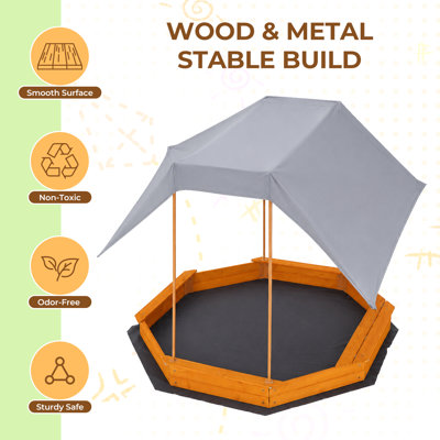 Spruce Wood Sandbox with Canopy for Kids 3-8 Outdoor Play 8 Seat with Cover