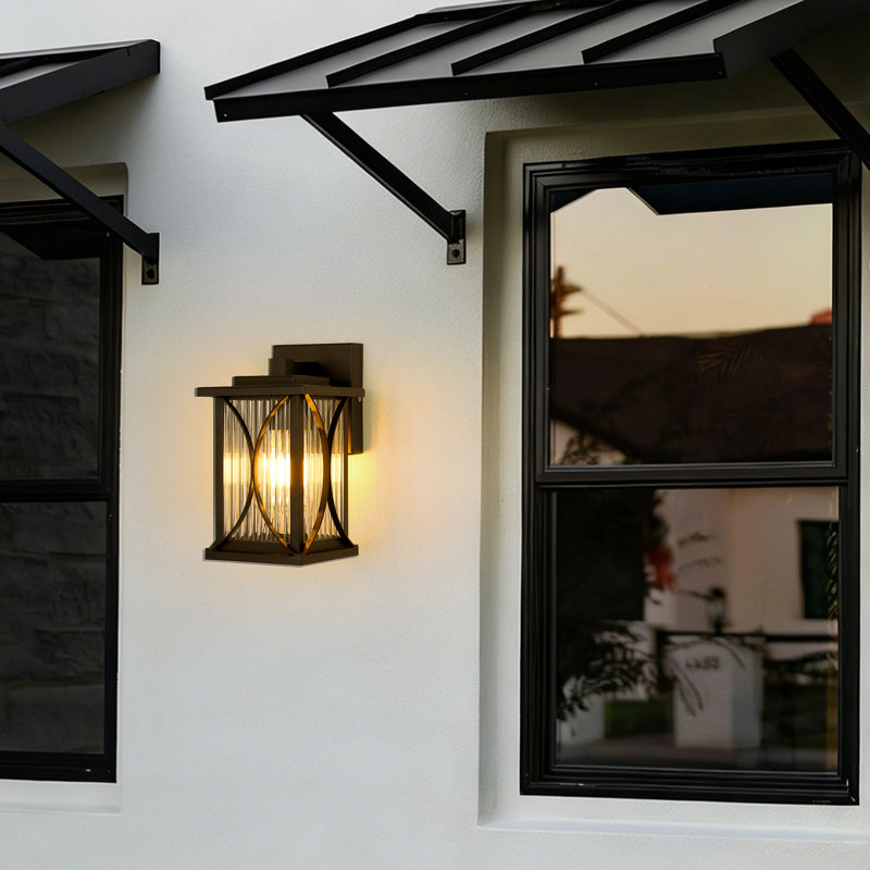 Lanterne murale d'extérieur moderne 9,5 "avec verre trempé, lumière murale d'extérieur pour porche et patio (paquet de 2)