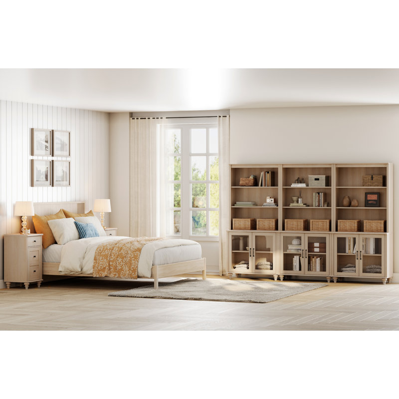 Bibliothèque en bois massif et manufacturé H 72,1 "x l 98,4" Scarlett, Beige clair